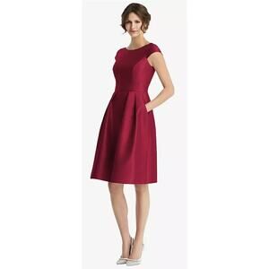 Alfred Sung D744 NWT Burgundy Red Pleated Fit Flare Dress Pockets Wedding 14